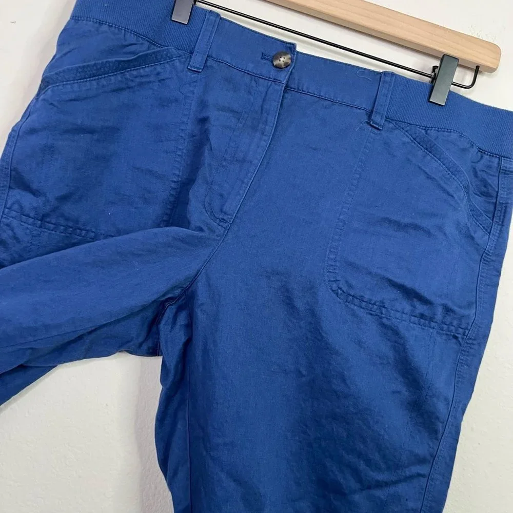 J. Jill Blue Linen Blend Capris Pant Size Roll Up Button - Picture 3 of 9